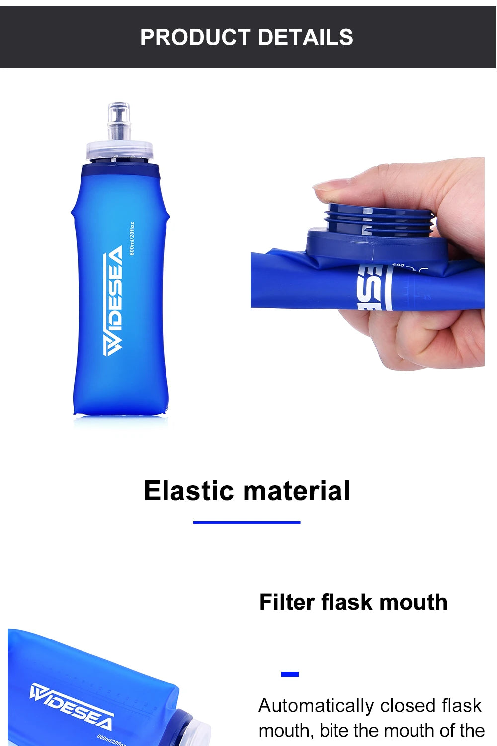 Widesea Camping 600ml Soft Water Bottle Drinking Sport Folding Bag Flask Outdoor Running Hydration Pack Waist Bicycle BPA Free