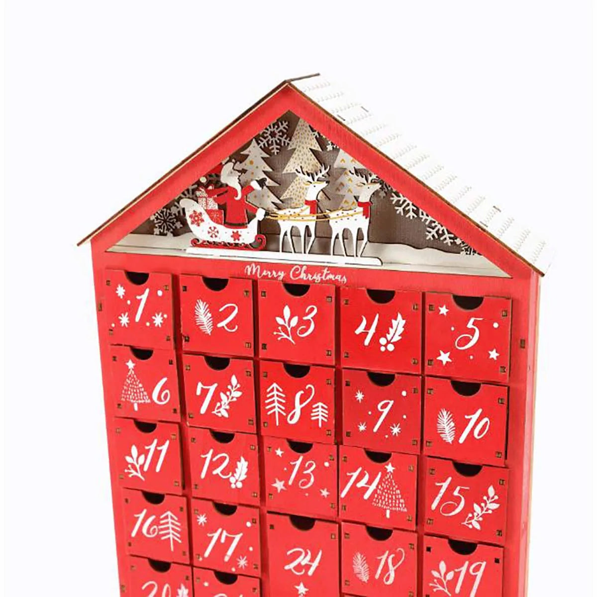 Red House Christmas Wooden Advent Calendar With 24 Storage Drawers Countdown To Christmas Decoration Candy Storage Box