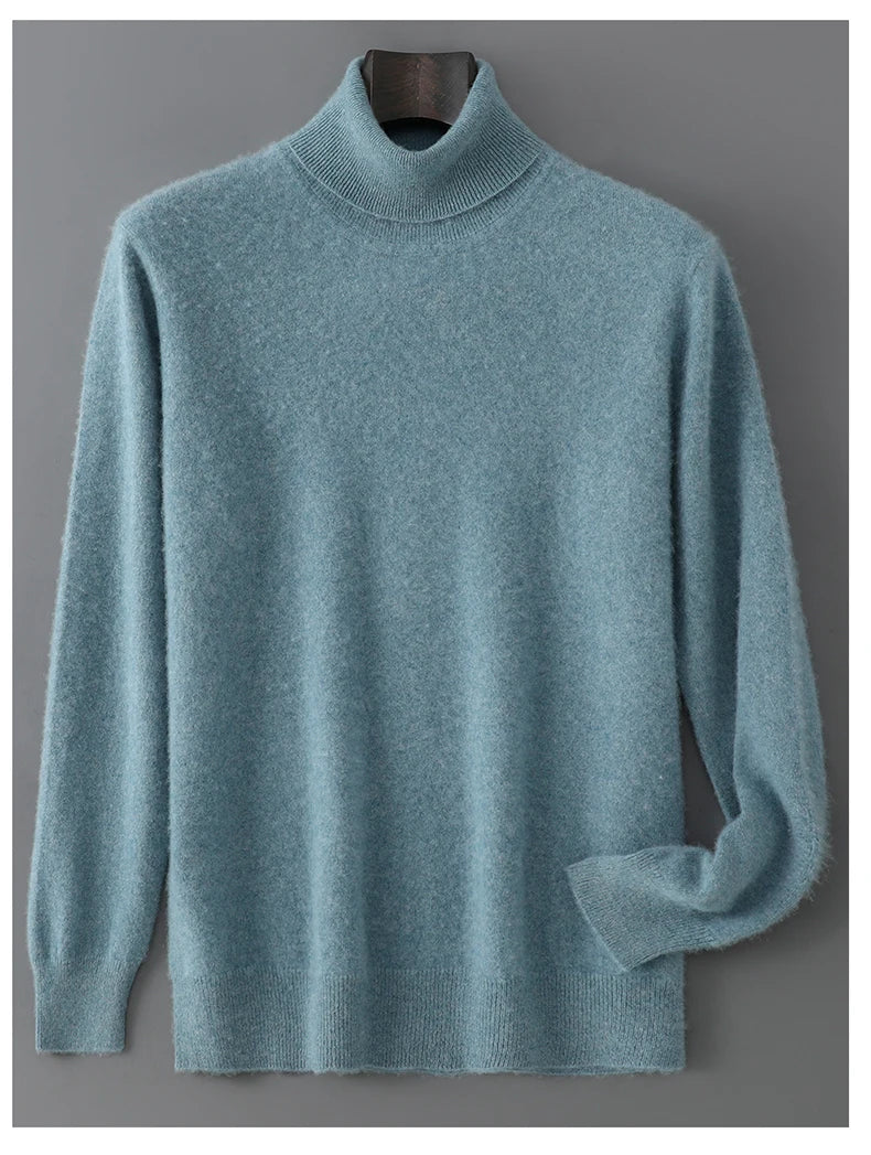 Men's 100% Pure Wool Pullover Sweater For Autumn Winter High Collar Knitted Long Sleeved Loose Solid Color Casual Simple Warmtop