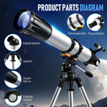 Astronomical Telescope With Finderscope 675 Time Zoom High-definition Moon Viewing Telescope With Phone Rack Refractor Telescope
