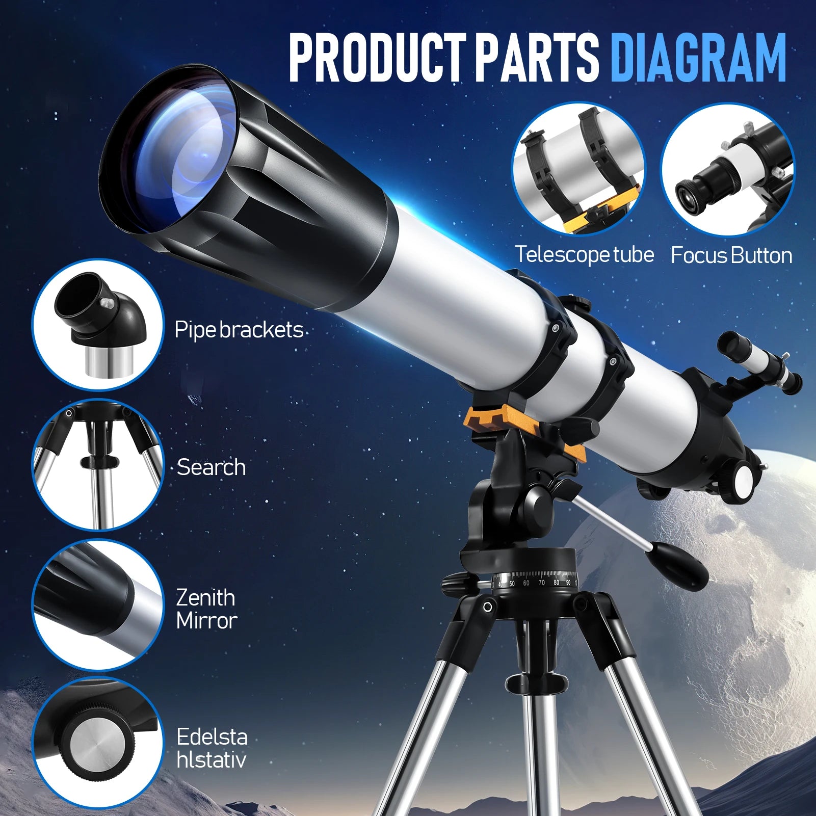 Astronomical Telescope With Finderscope 675 Time Zoom High-definition Moon Viewing Telescope With Phone Rack Refractor Telescope
