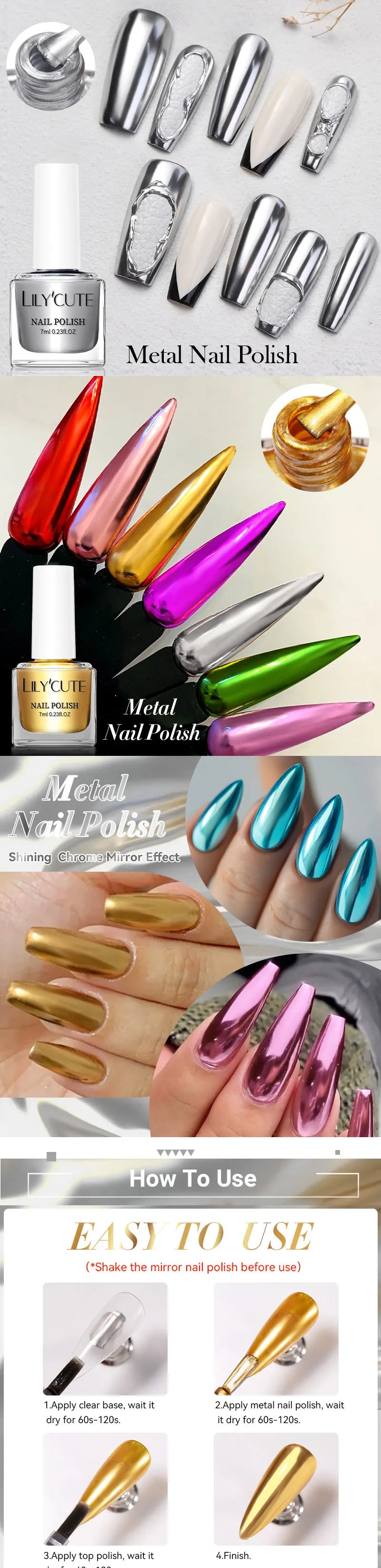 LILYCUTE 7ML 2PCS/SET Metallic Nail Polish Mirror Blue and Rose Gold Effect Varnish Semi-Permanent Nail Art Manicure Aupplies