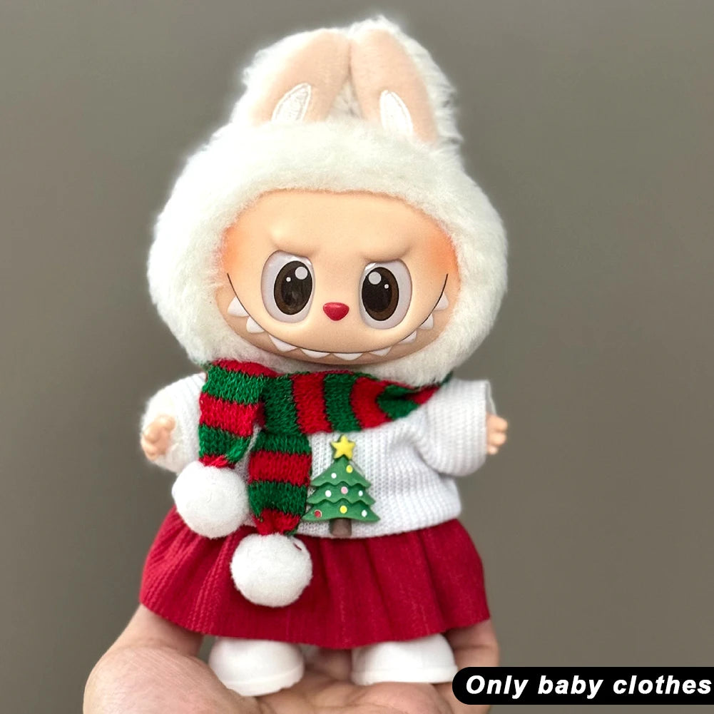 17cm Mini Plush Doll'S Clothes Outfit Accessories For Korea Kpop Labubu V1 V2 V3 Christmas onesie hat set Clothing