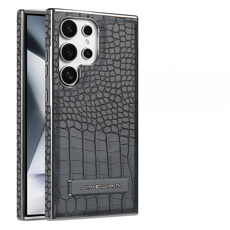 High Quality Leather Holder Electroplate Phone Case for Samsung Galaxy S25 S24 S23 Ultra S24 S23 Plus Bracket Magnetic Cover