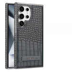 High Quality Leather Holder Electroplate Phone Case for Samsung Galaxy S25 S24 S23 Ultra S24 S23 Plus Bracket Magnetic Cover