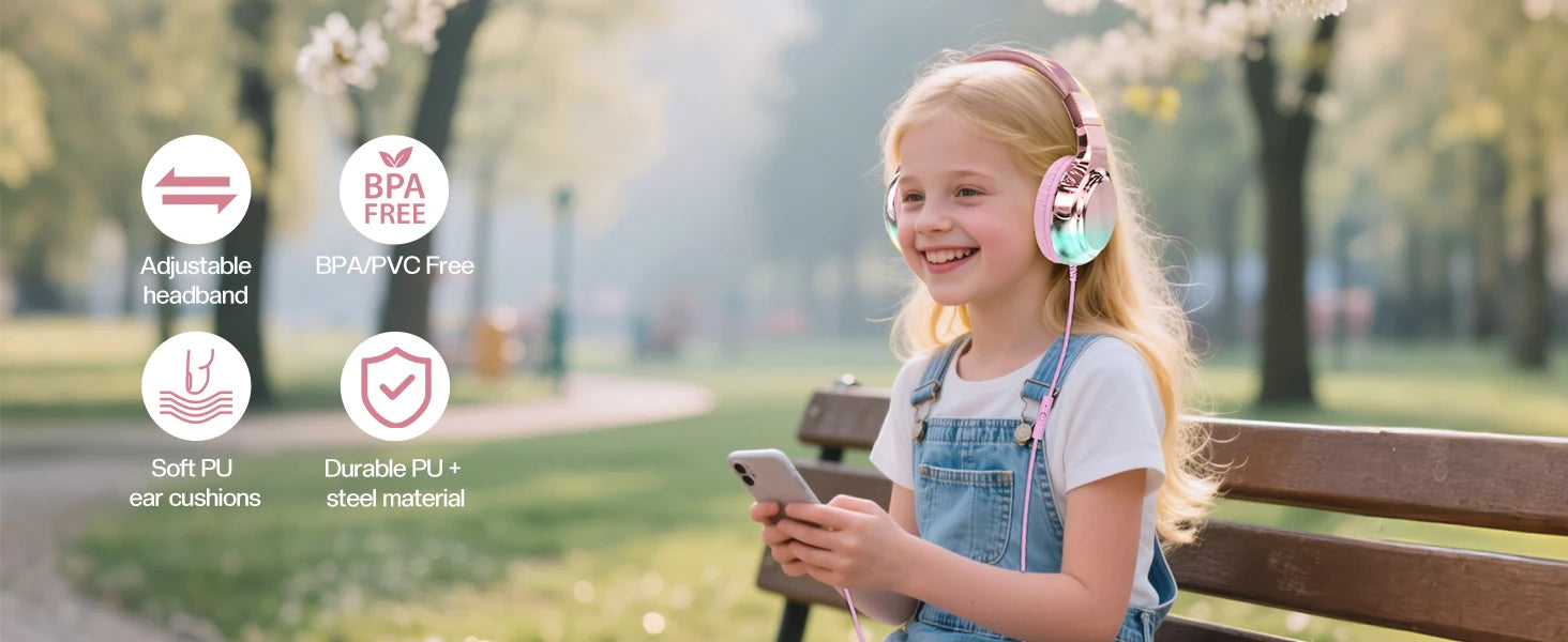 Wired Kids Headphones for School 85/94dB Volume limited Over Ear Headphones for Kids Girls Foldable Gaming Headset with Mic