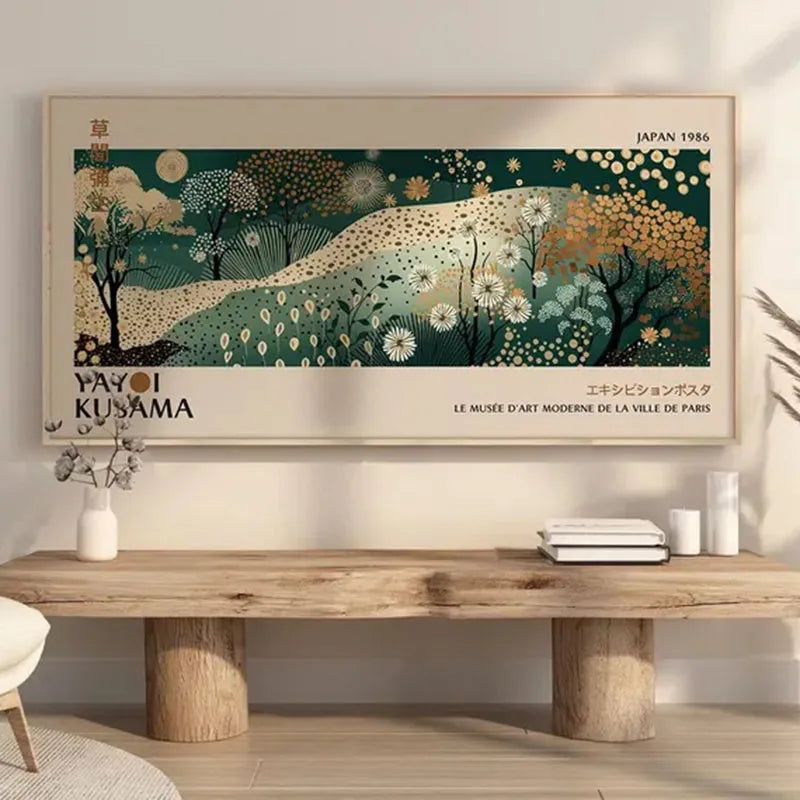 Yayoi Kusama Art Print, Yayoi Kusama Exhibition, Japanese Gallery Wall Art, Kusama Poster, Yayoi Kusama Abstract Green Poster