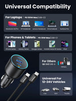 UGREEN 130W USB C Fast Car Charger with PD Cable for For Xiaomi iPhone 17 Samsung Galaxy S25 Laptops Fast USB C Car  Charger QC4