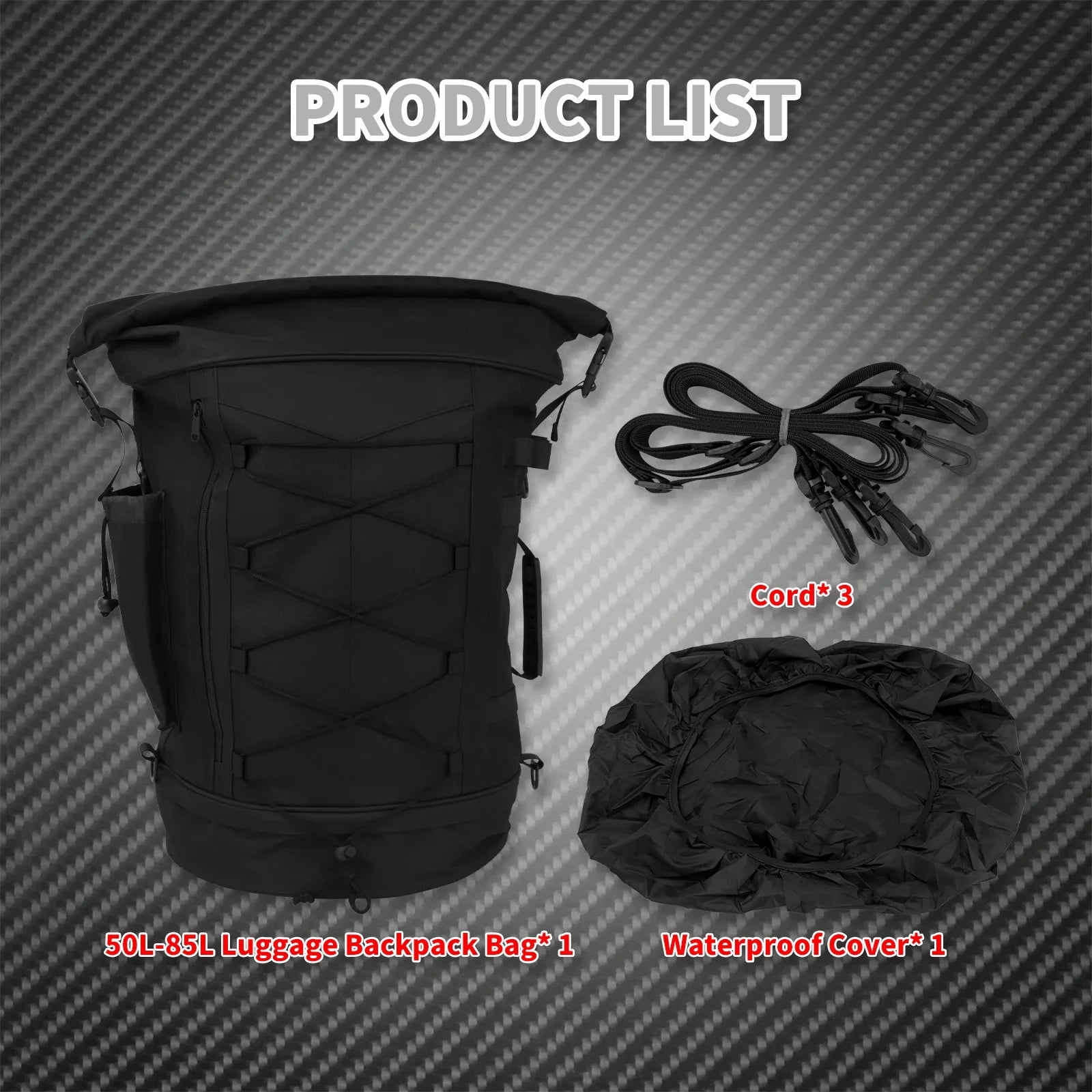 Motorcycle 50L Luggage Backpack Multifunction Tail Rack Bag Travel Outdoor Sports Expandable Sissy Bar Backrest Bag With Straps