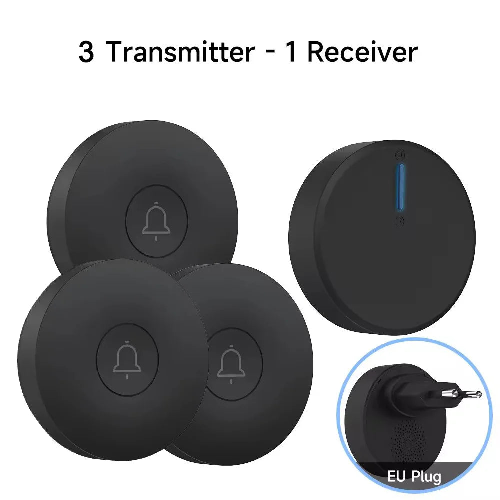Circular Black Self Powered Wireless Doorbell AC 110v 220v US/EU Plug With 60 Rings Waterproof Long-Distance Kinetic Door Bell