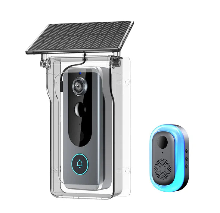Wireless Doorbell Camera with Solar Cover 1080P Video Intercom Motion Detect Night Vision Waterproof Outdoor Smart Doorbell Wifi