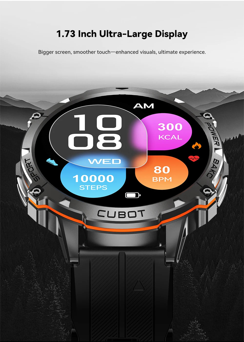 Cubot X3, Sport Waterproof Smartwatch, 1.73-inch AMOLED Display, Bluetooth Calls, 900mAh Battery, Blood Oxygen, Fitness Tracker
