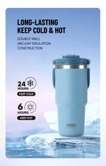 Tyeso Large-Capacity Vacuum Flasks Handle Vacuum Cup Dual-Drink Coffee Mug Stainless Steel Ice Cup Car Bottle Hot Cold Retention