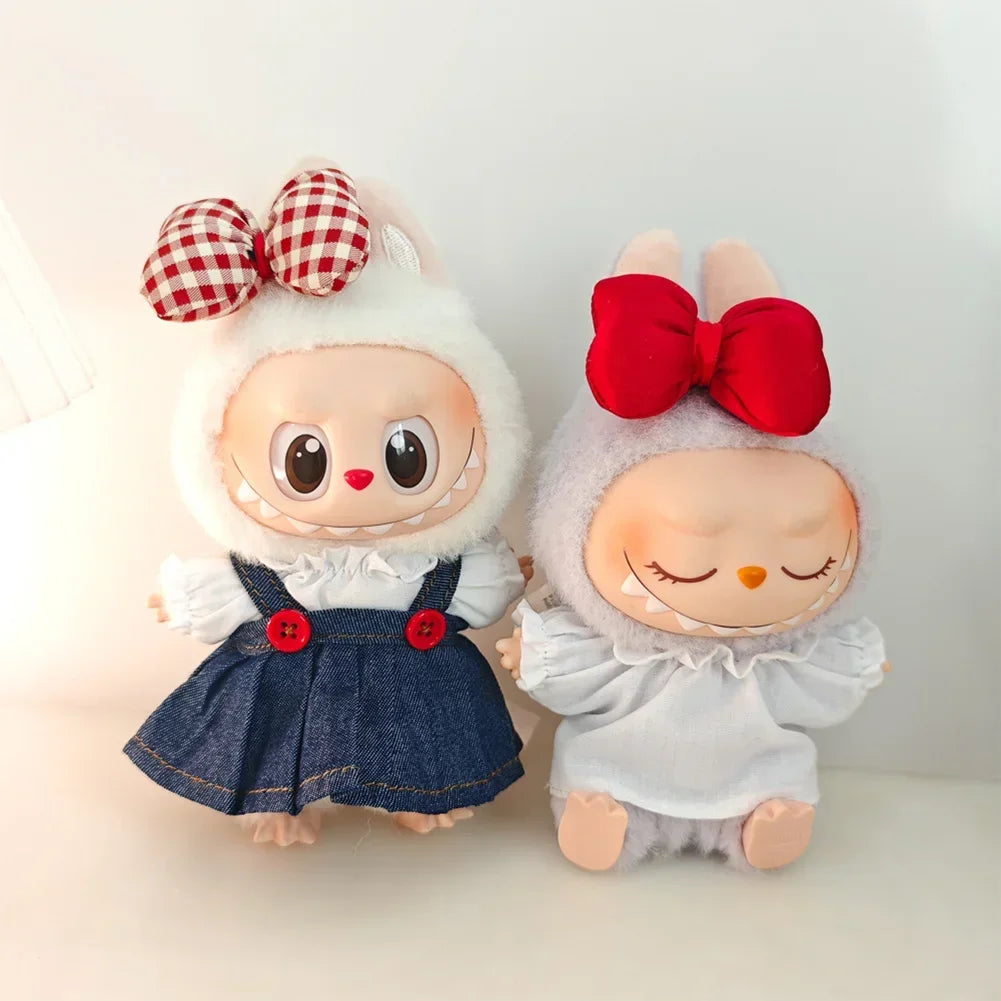 For Korea Kpop Exo Labubu Idol Dolls Jean Dress Big Bowknot Doll Clothes Kids Gift 15-17cm Cute Mini Clothes Doll Accessories