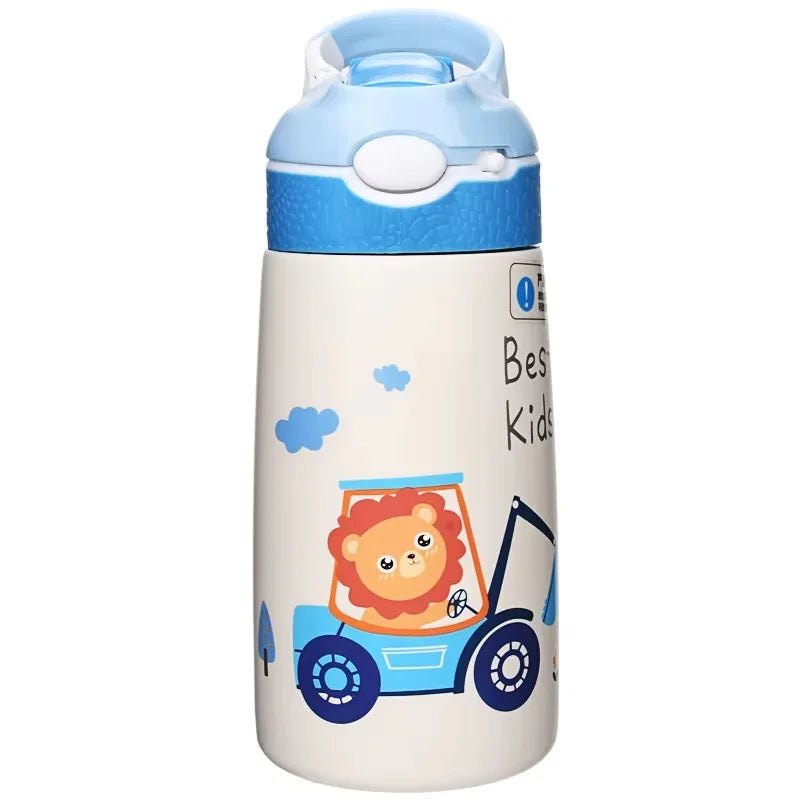 400/500ML Kids Water Bottle Cartoon Dinosaur Thermos Mug Baby Duck Billed Straw 316 Stainless Steel Vacuum Flasks Thermos Bottle