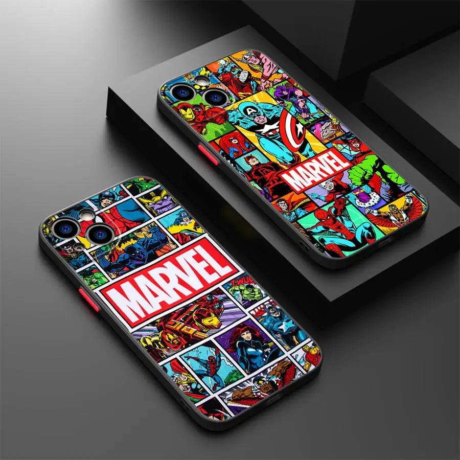 Case for iPhone 16 15 Plus 11 12 13 14 Pro Max 12 Mini 7 8 XR XS 15Pro 16e Funda Phone Cover Marvel Cartoon Comics