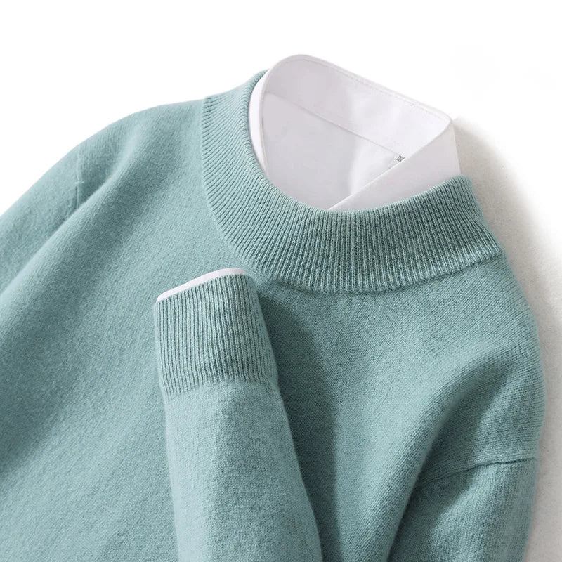 100% Pure Wool Sweater For Men, Half High Neck Knitted Pullover, Long Sleeved Casual Autumn Winter Thick High-End Sweater Warmth