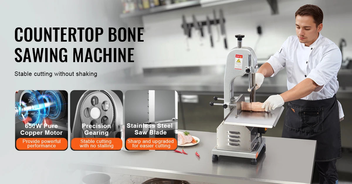 SucceBuy Commercial Electric Meat Bandsaw 650W 1800W Stainless Steel Countertop Bone Sawing Machine Frozen Fish Cutter for Pork