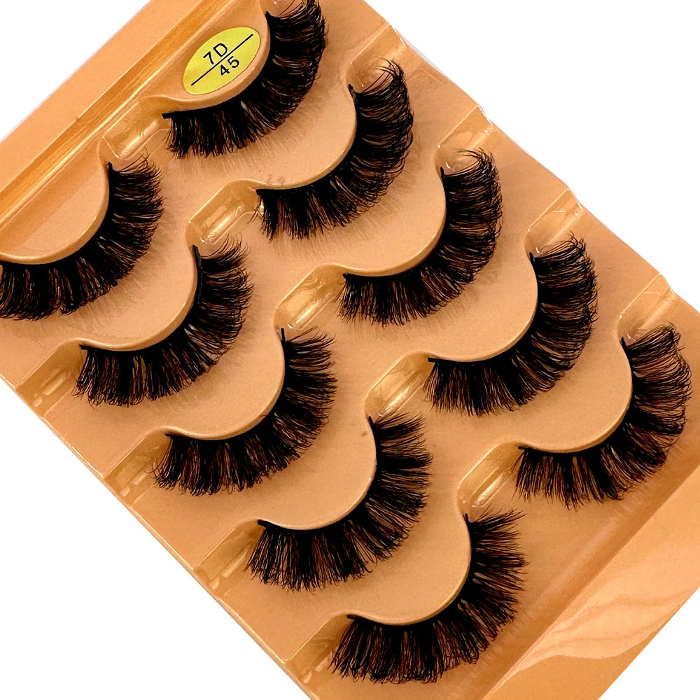 Cat Eye Eyelashes 3D Natural False Lashes D Curl Fluffy Soft Cross 5 Pairs Manga Lashes Wispy Natural Eyelash Extension Makeup