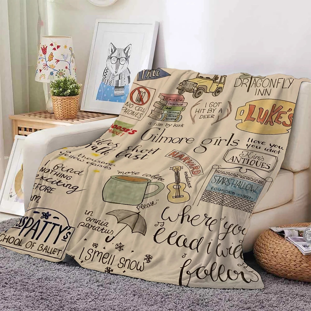 1PC Gilmore Girls Pattern Flannel Blanket, Soft, Skin-Friendly, Warm, Machine Washable, Suit for Sofa, Bed,Office,Travel,Camping