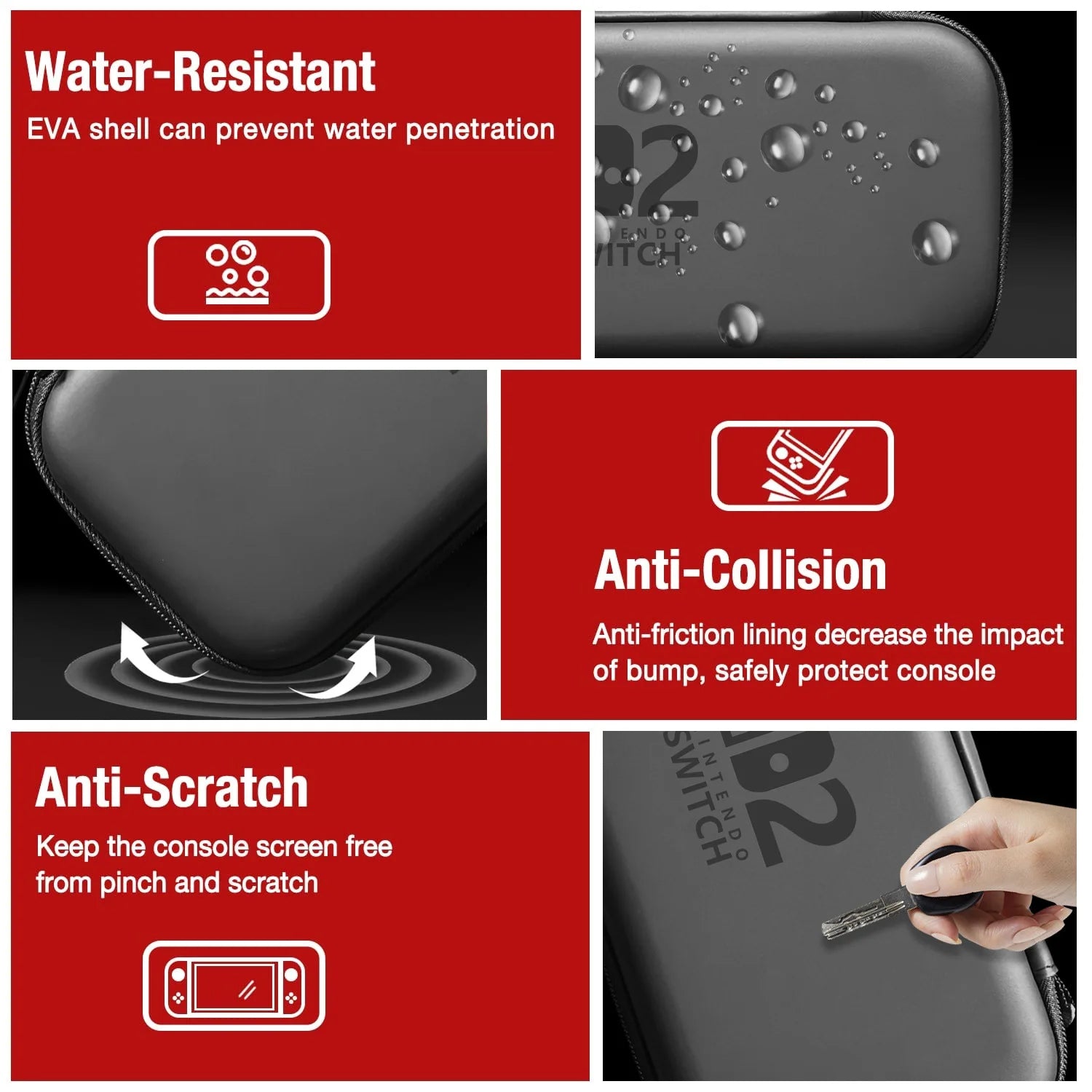 Slim Travel Carrying Case for 2025 Nintendo Switch 2 Accessories, Waterproof EVA Hard Shell Protective Storage Hand Bag NS 2