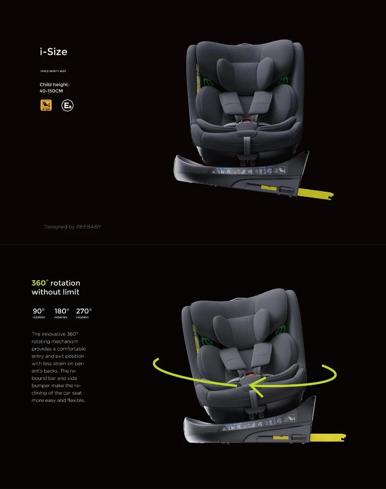 Child seat 360° ISOFIX rotating baby car seat, ECE R129/0-36 kg/0-12 years, 5-point seat belt