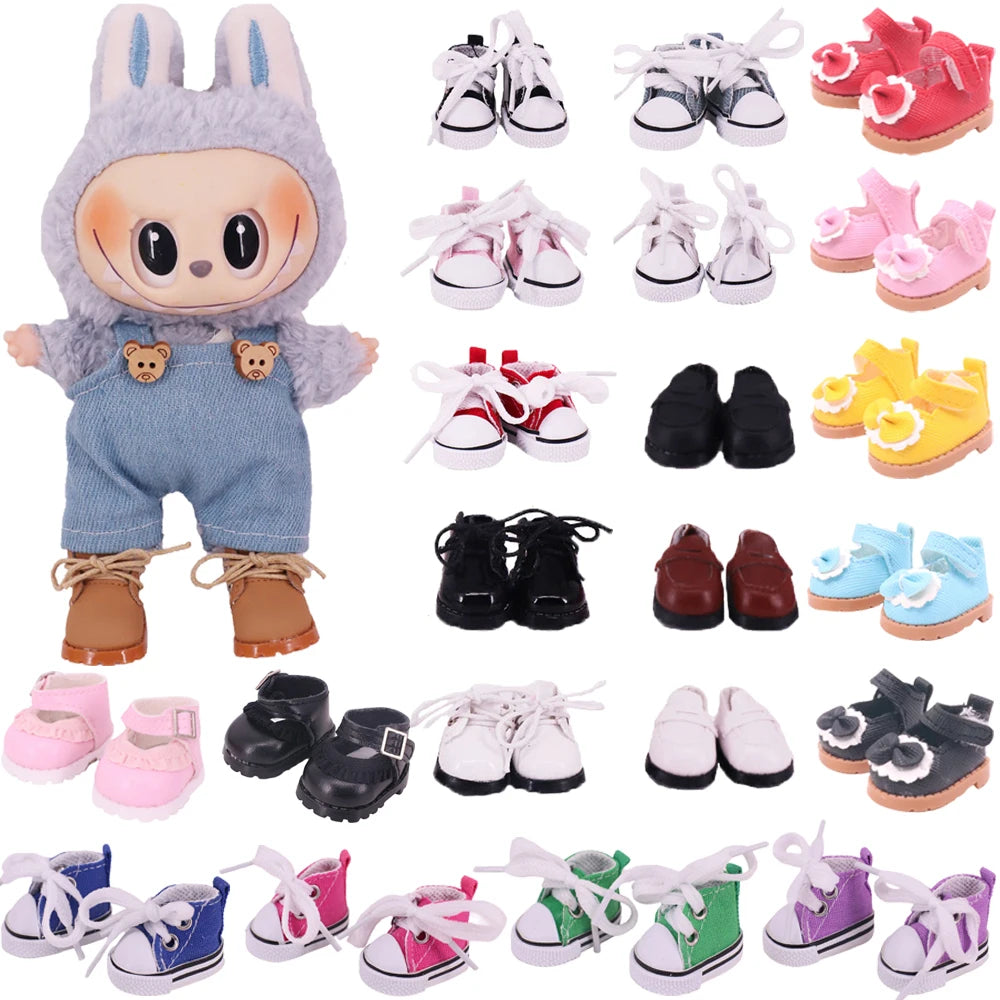 3.8cm Doll Shoes Solid Color Pop Lace up Canvas Shoe PU Shoes For 17cm Labubu Doll Clothes Accessories,Girl's Toys Clothing Gift