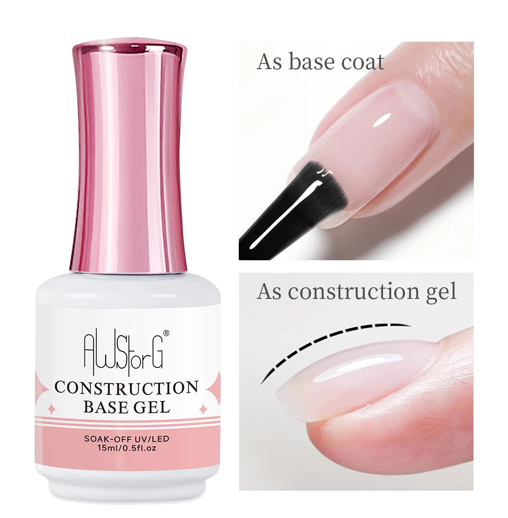 AWStorG Construction Base Gel 15ml Builder Nail Gel In A Bottle Semi Permanent Thick Rubber Base Gel Extension Nails Art