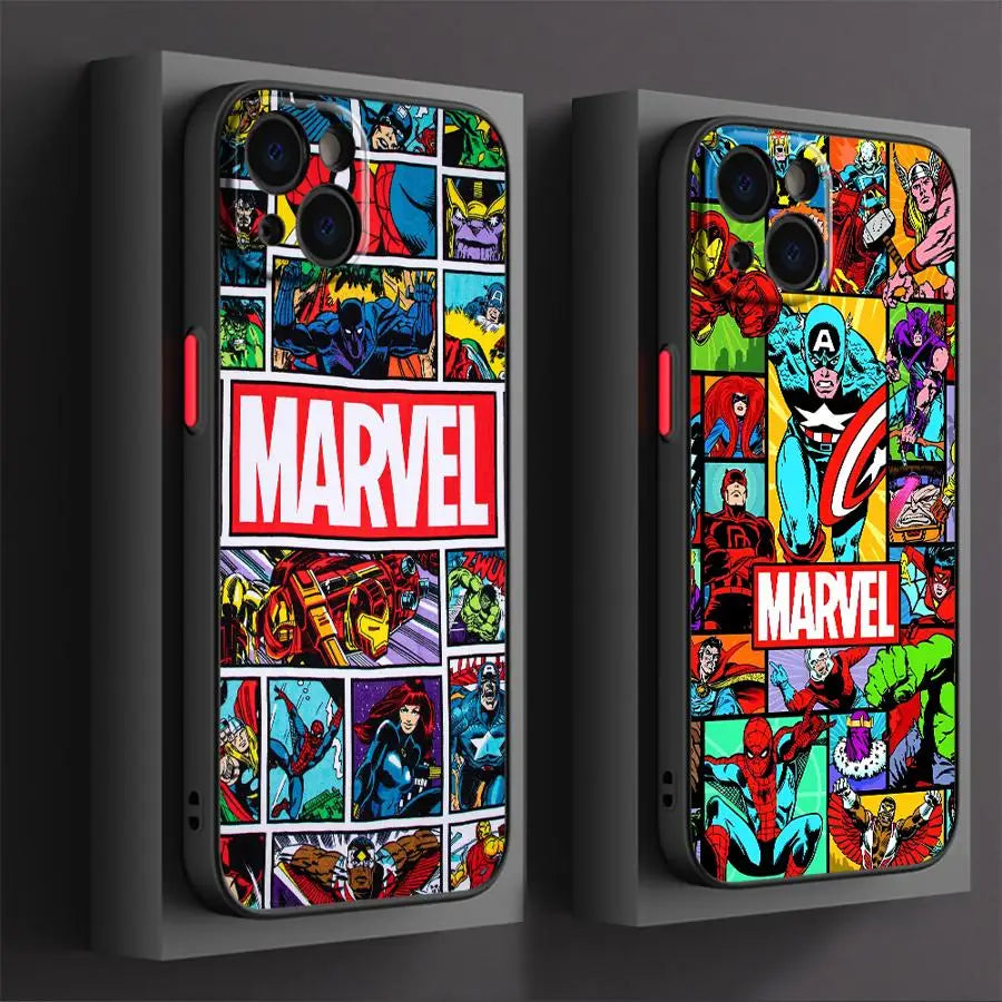 Case for iPhone 16 15 Plus 11 12 13 14 Pro Max 12 Mini 7 8 XR XS 15Pro 16e Funda Phone Cover Marvel Cartoon Comics
