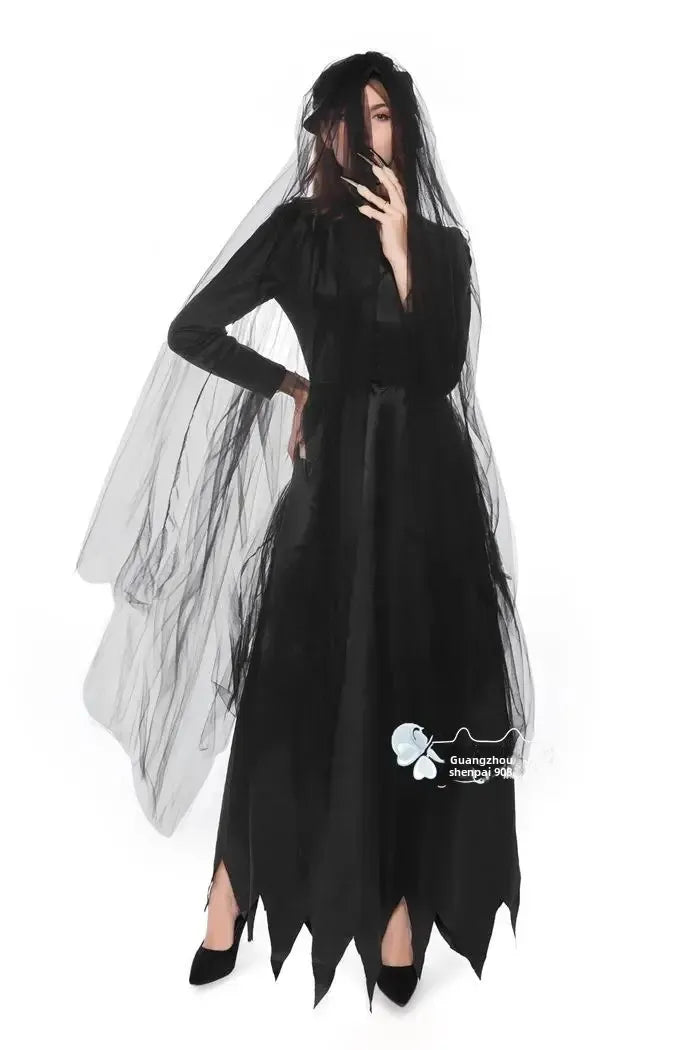 Frightening Vampire Black Bridal Gown Cosplay Costume Unique Special Purpose Clothing From China Mainland For Halloween Party