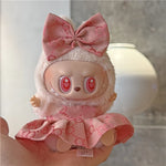 17cm For Labubu Doll Clothing Skirt Bowhair Accessory Set Retro Bib Pants Clothes Luxury Messenger Bag Shoes Set Sitting Party