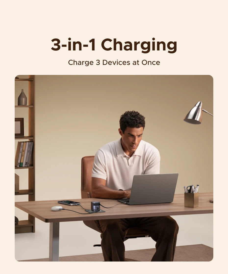 UGREEN 65W GaN Charger With Retractable USB C Cable For iPhone 17 16 Pro Samsung Xiaomi Laptop Macbook Tablet PD Fast Charger