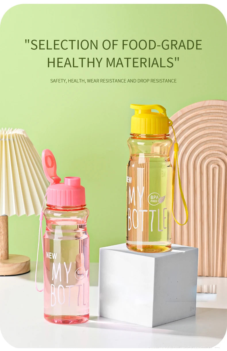 Transparent Water Bottle Portable Sport Cup for Drinking Kitchen Tools 650ML Water Bottle For School Gym Travel Girl Boy