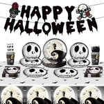 Halloween Tableware Set Horror Themed Disposable Party Tableware Festival Decoration Props Banner Paper Plates Tablecloth Set