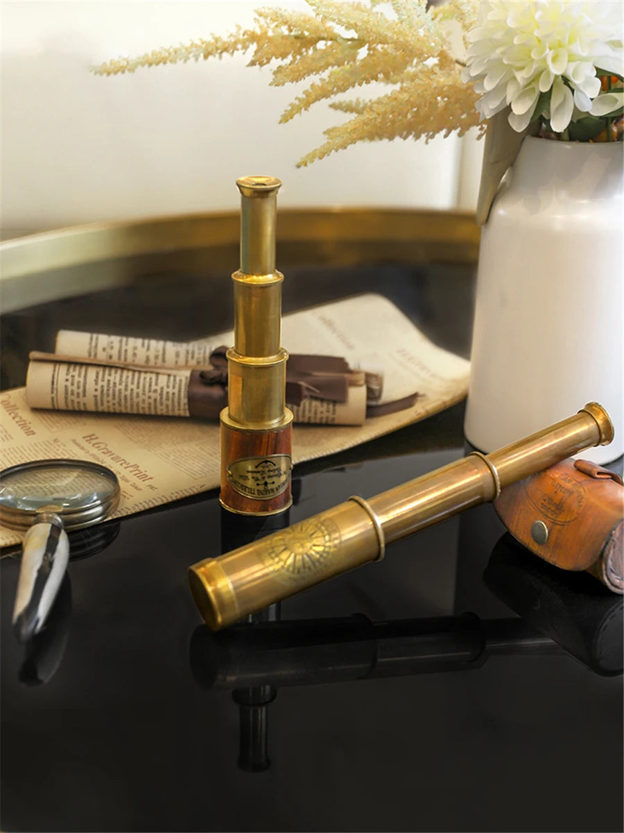 Retro Brass Monocular Telescope Study Desktop Ornaments Home Decoration Model Room Shooting Window Display Handmade Telescope