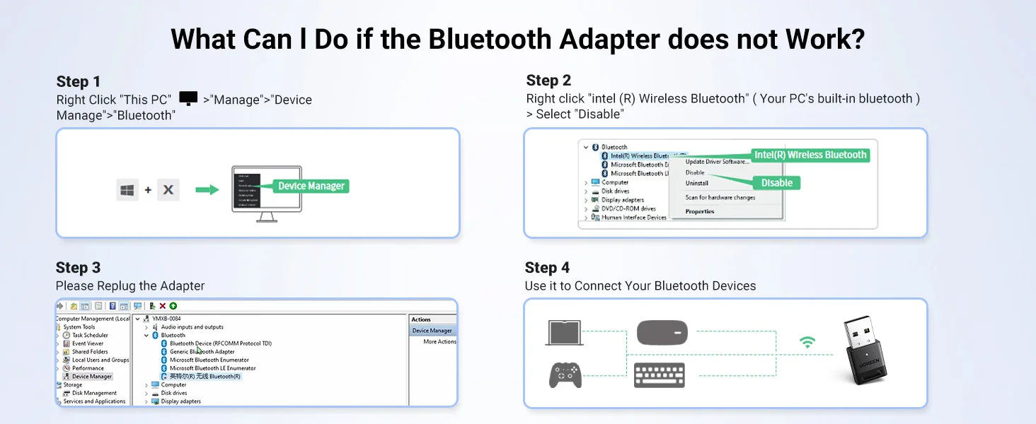 UGREEN USB Bluetooth Adapter, Bluetooth 6.0 Dongle for PC Windows 11/10/8.1, Bluetooth Receiver & Transmitter for Keyboard/Mouse