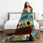 1PC Camper and Forest Pattern Printed Blanket, Suitable for Sofas, Beds, Offices, Travel, Camping Chairs, Warm Plush Blanket