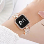 Women Led Watch 6pcs Set  Fashion Casual  Digital Watch FREE Bracelet Ring Necklace Earring