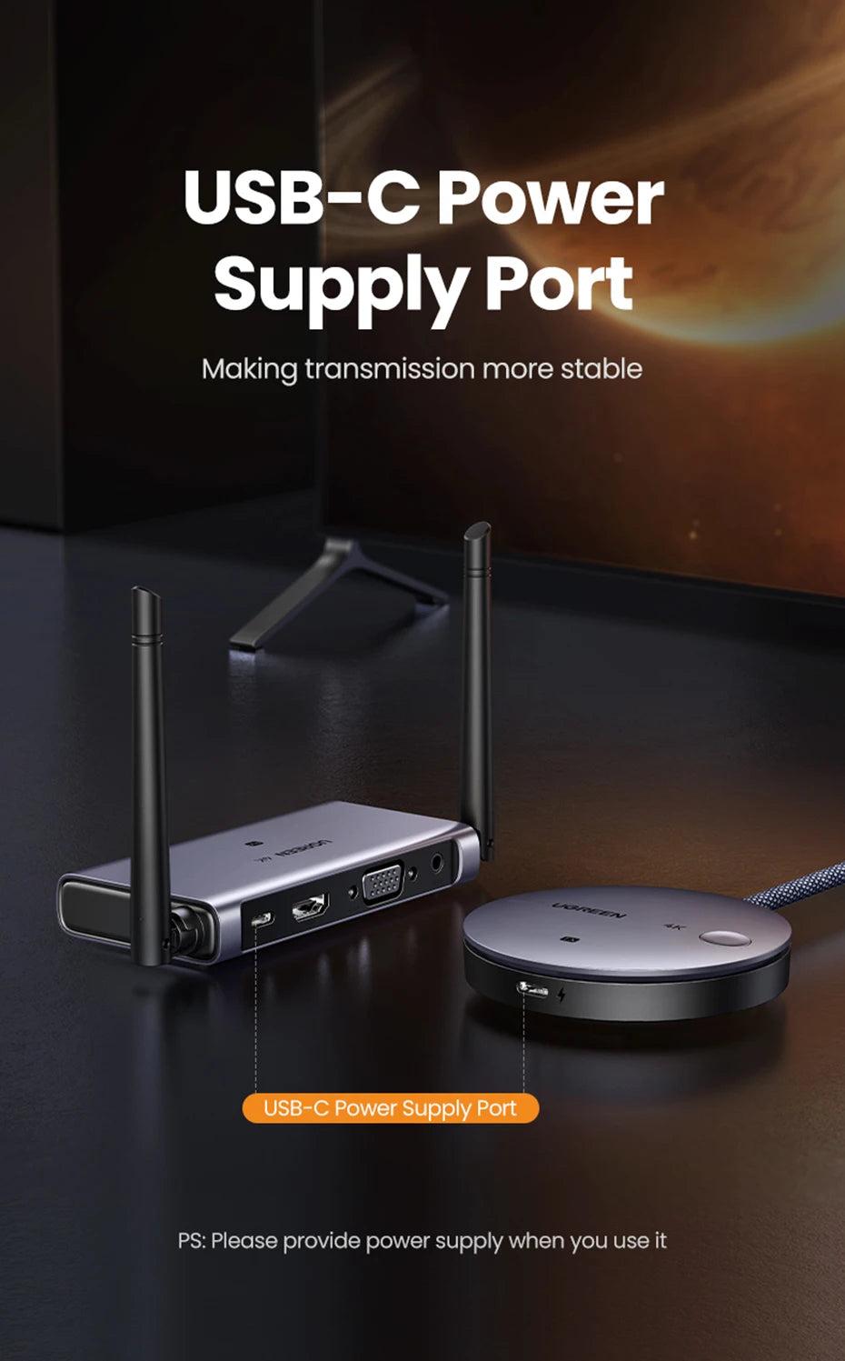 【NEW-IN】UGREEN Wireless HDMI Extender Video Transmitter & Receiver Kit 5G 50M Transmits Display Dongle for TV PC PS5/4 Monitor