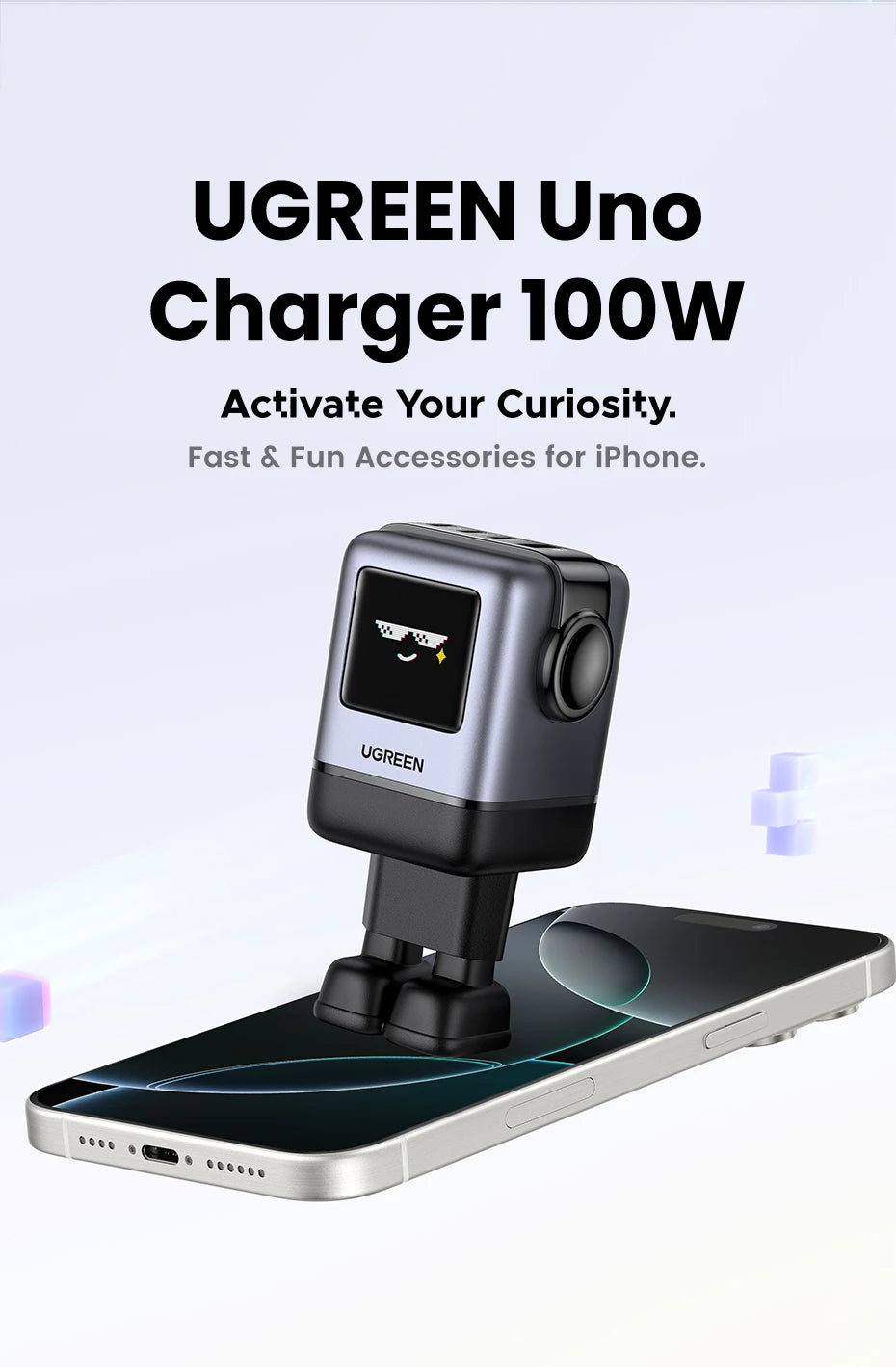 UGREEN Uno 100W GaN Charger Robot Design QC4.0 3.0 PPS PD 3.0 Fast Charger for iPhone 17 16 15 Pro Macbook Air Laptops Tablets
