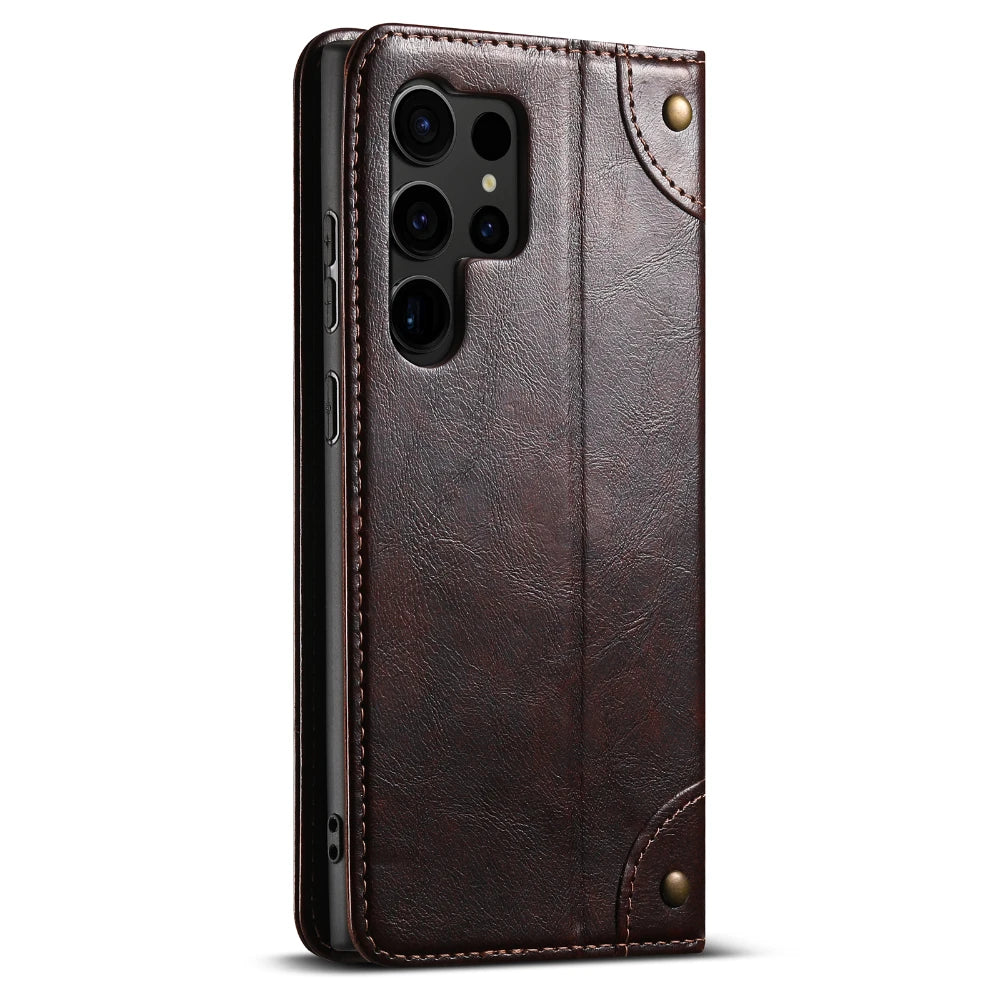 Flip Leather Phone Case for Samsung Galaxy S25 S24 Ultra S23 S22 Plus S 25 Note 20 with Magnetic Card Slot Holder Cover LS055