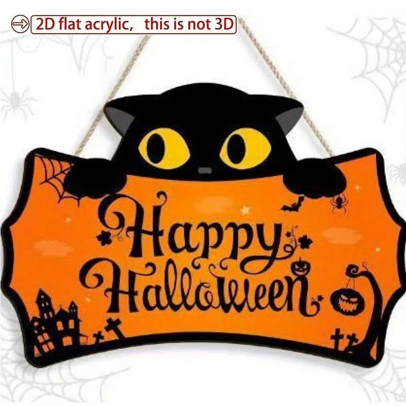 Halloween Decorations Peeping Black Cat Wooden Holiday With Rope Hanging Sign Holiday Dress Up Porch Hanging Ornaments