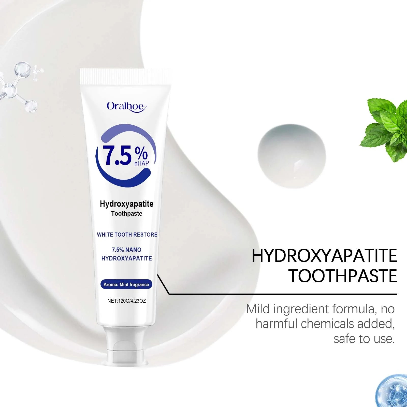 7.5% Hydroxyapatite Toothpaste for Enamel Protection with Gentle Mint, for Sensitive Teeth and Long-Lasting Fresh Breath