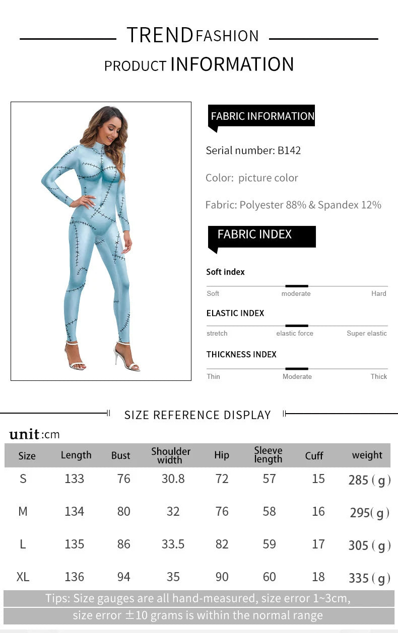 Halloween Sally Suit Cosplay Costume Anime Movie Bodysuit Spandex Jumpsuit Party Carnival Leggings Day of The Dead Zentai Set