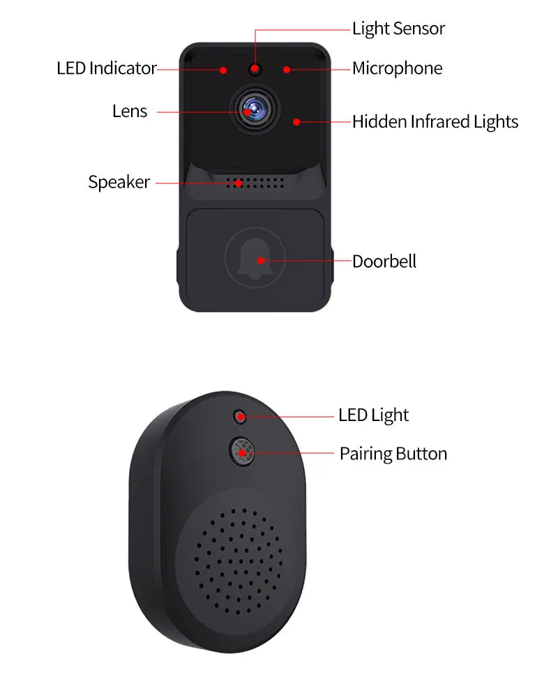 Wireless Doorbell WiFi Outdoor HD Camera Security Door Bell Night Vision Video Intercom Voice Change For Home Monitor Door Phone
