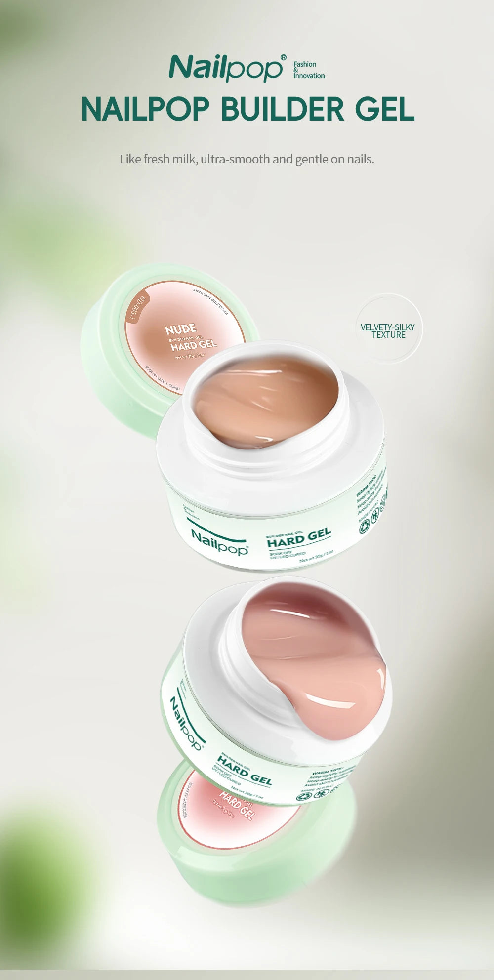 Nailpop HEMA-FREE Builder Gel 30g for Nail Extension Milky Smooth Clear/Pink Long Lasting Quick Building Soak Off UV Nail Gel