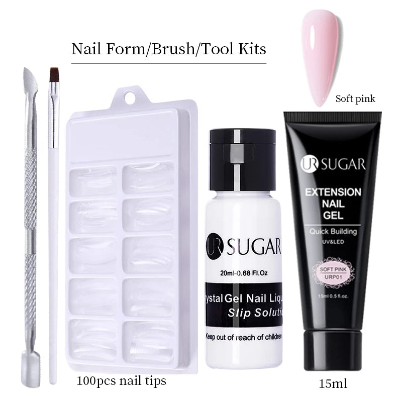 UR SUGAR 15ml Extension Gel Nail Polish Bright Nude White Clear Semi Permanent UV Hard Gel Nails Finger Prolong Gel Varnish Set