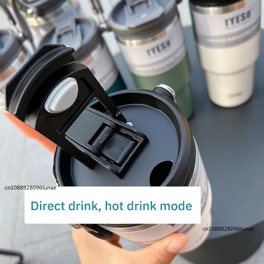 Tyeso 600/750/900ML Car Coffee Cup Thermo Bottle with Straw Portable Sport Insulated Vacuum Flask Travel Thermal Water Bottle