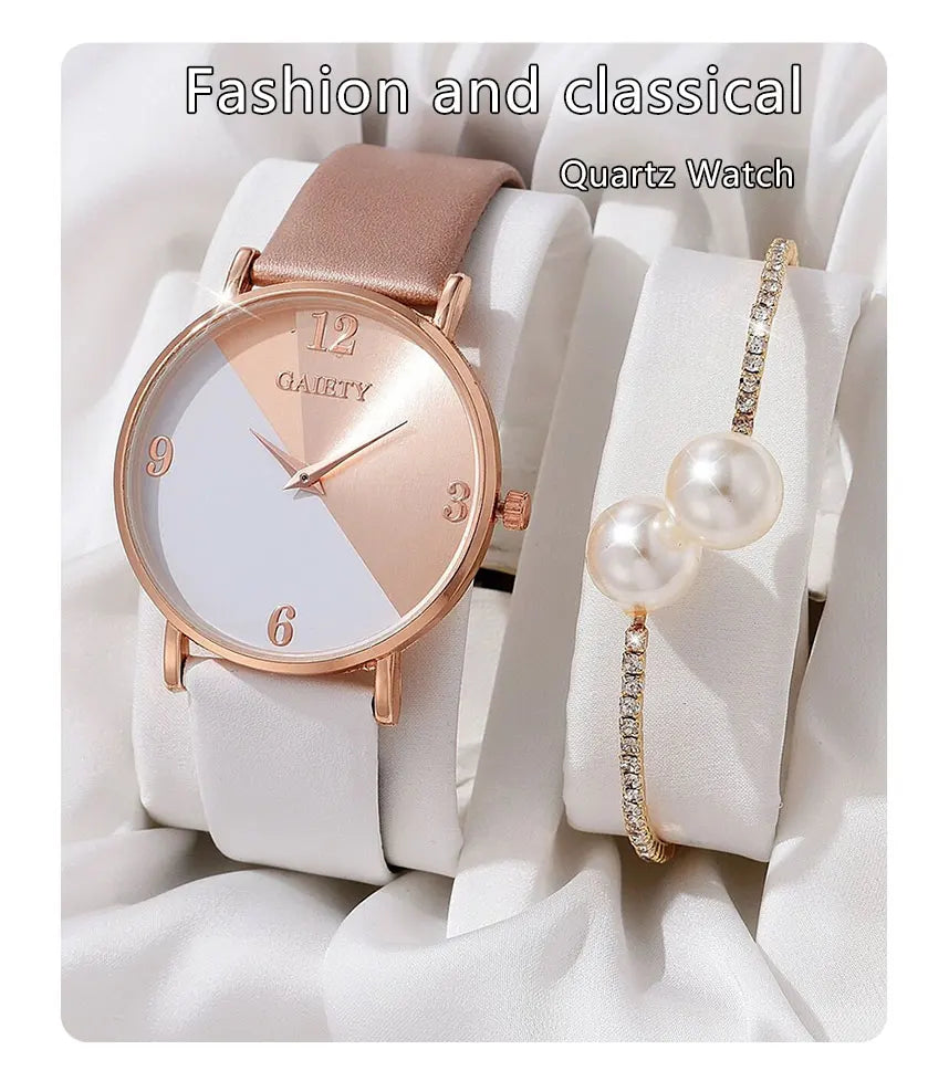 Women Watch Set Luxury Fashion Colourful PU Leather Strap Ladies Quartz Wristwatch Alloy Bracelet For Ladies Gift