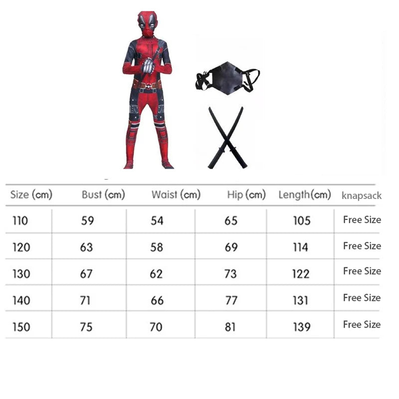 New Movie Character Role Play Costume Superhero Deadpool Costume Mask Sword Bag Suits Halloween Party Cosplay Jumpsuit 3D Style